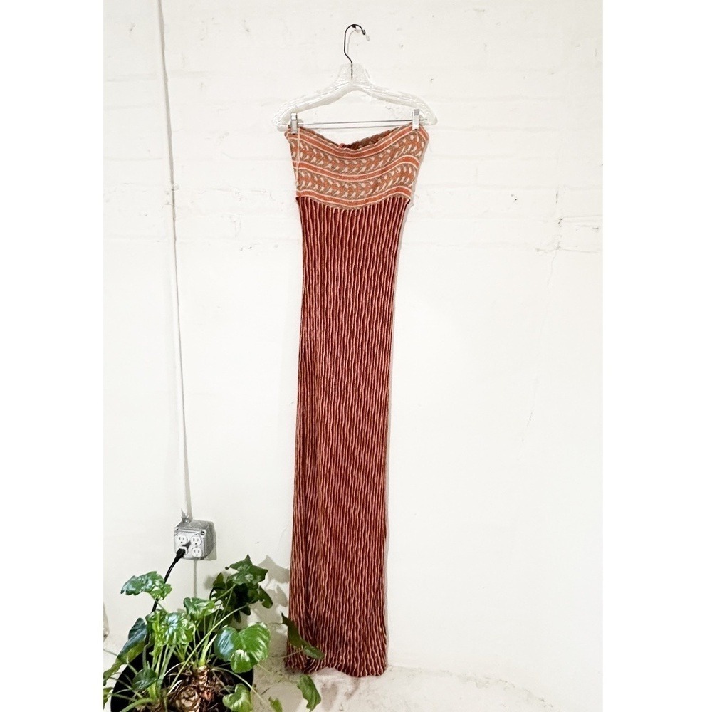 Hale Bob Knit Halter Maxi Dress Patterned Orange - Size Medium - Picture 2 of 5